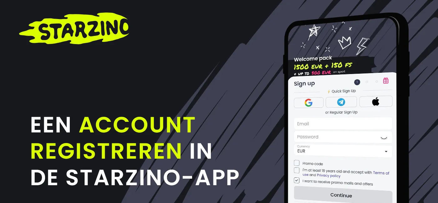 Nieuw account registratieproces in de Starzhino app