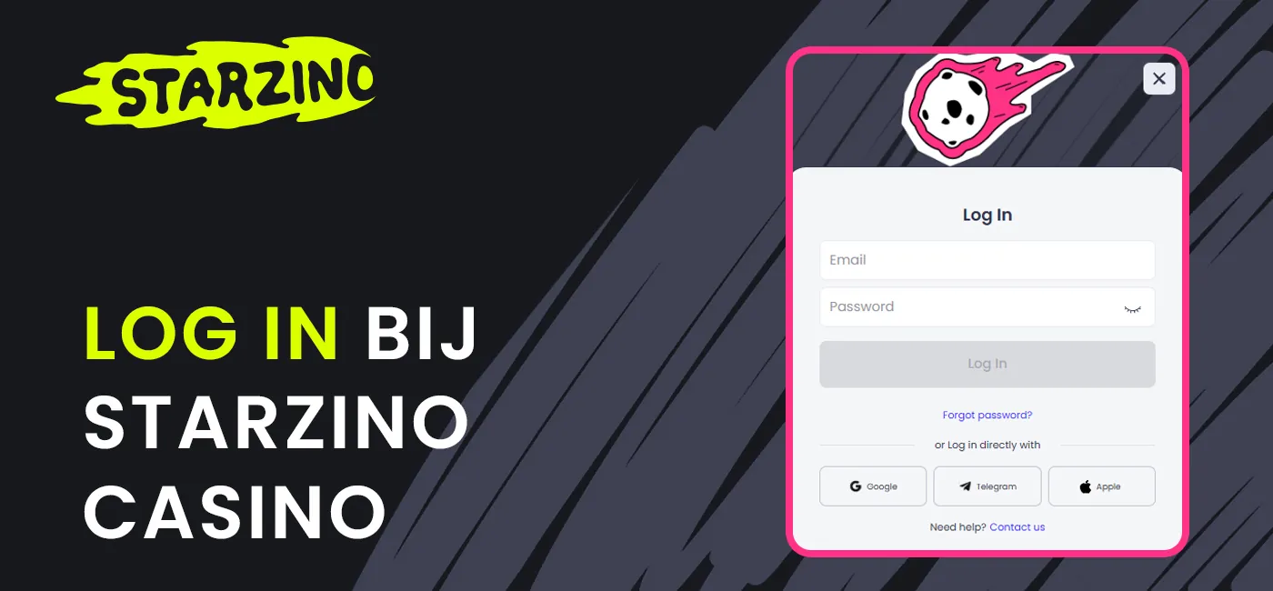 Log in op je persoonlijke account op het Starzino platform