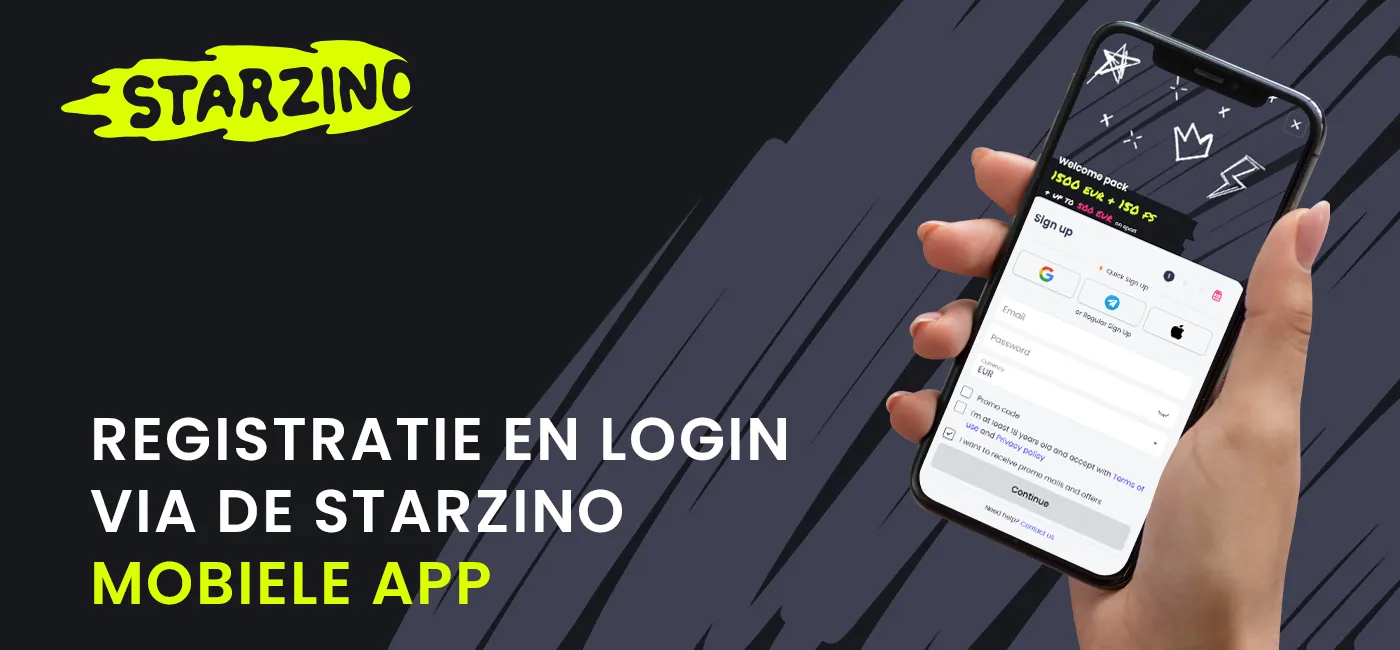 Registreren en inloggen op een account op de Starzino mobiele app